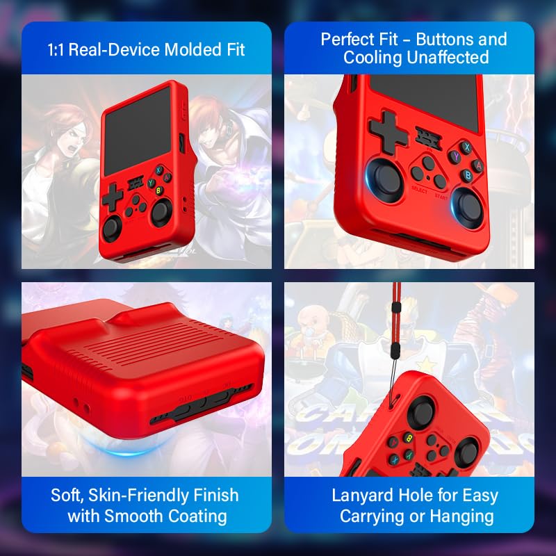 Silicone Case for R36S Handheld Game Console Protective Case with Lanyard Button Cover Accessory for Gift (Red) - color: Red