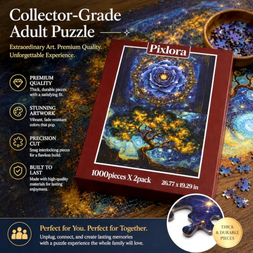 1000 Piece Puzzle for Adults, 2 Pack Botanical and Cosmic Plant Theme, Starry Rose and Tree Design, Challenging Jigsaw Puzzles for Game Night, Ideal for Plant Lovers - style: Astral&Cosmotree