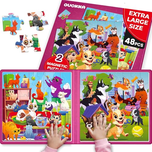 QUOKKA Magnetic Puzzles for Kids Ages 3-5 – 2x48 Pieces Travel Games for Toddlers 2-4 – Cats & Dogs Learning Magnetic Puzzles for Kids Ages 4-8 – Educational Puzzle Gift Toy for Boys and Girls - color: 7. 48 Pcs Cats and Dogs