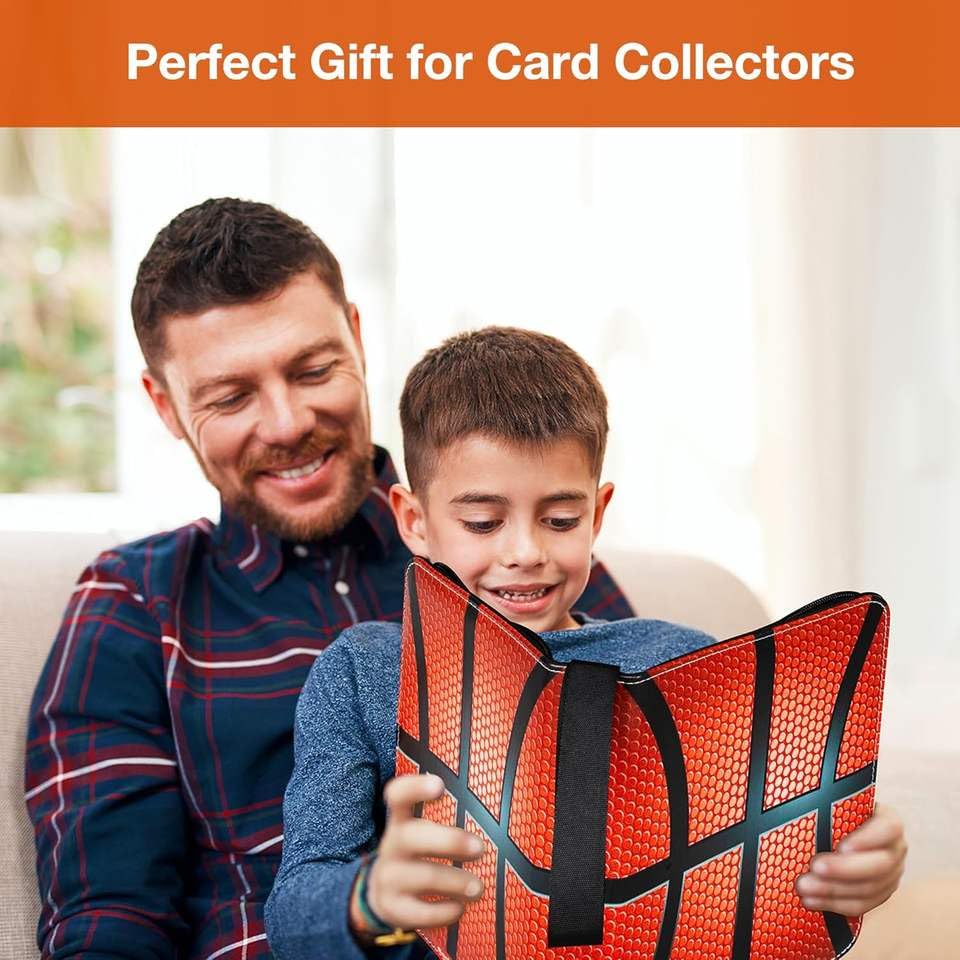 Trading Card Binder 400 Card Capacity, 50 Removable Sleeves (4 Pocket), Zipper Card Album Organizer for TCG Cards (Basketball) - color: Basketball