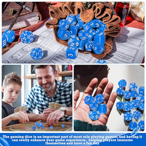 Civaner 15 Pcs Complete Polyhedral Dice Set D3-D100 Spherical RPG Dice Set in Opaque Black, 100 Sides for Role Playing Table Games Party Supplies(Blue and White) - color: Blue and White