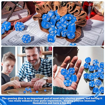 Civaner 15 Pcs Complete Polyhedral Dice Set D3-D100 Spherical RPG Dice Set in Opaque Black, 100 Sides for Role Playing Table Games Party Supplies(Blue and White) - color: Blue and White