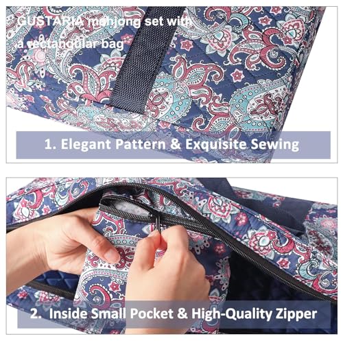 American Mahjong Game Set, 166 White Tiles, 4 All-in-One Color Rack/Pushers, Complete Mahjong Tile Set, Printed Carrying Bag - color: Deep Blue