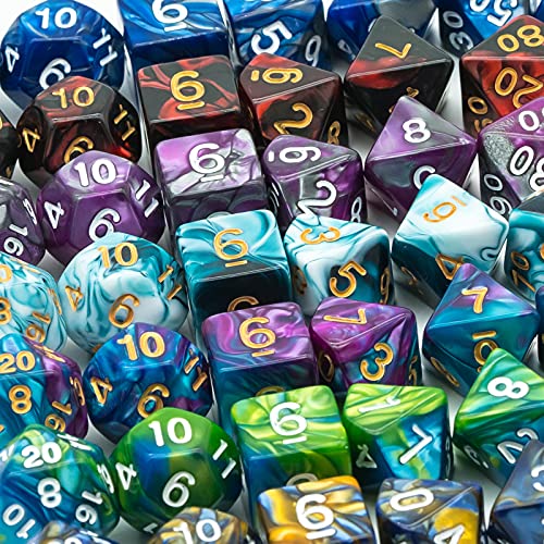 7 Sets DND Dice Polyhedral Dice Set (49pcs) with 1 Large Leather Bag, D&D Die Set for Dungeons and Dragons, RPG Table Games. (7Sets/49Pcs) - color: 7sets/49pcs