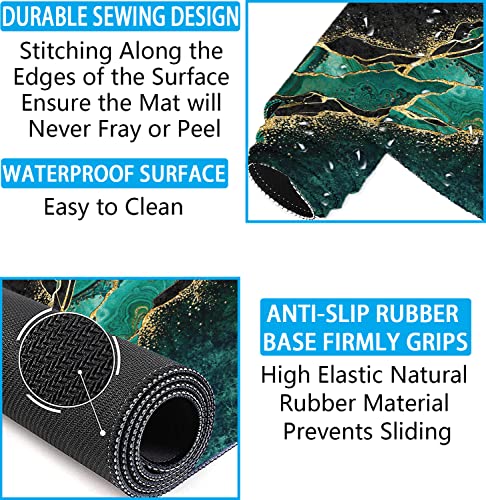Large Mouse Pad with Wrist Rest, 4-in-1 Wrist Rest for Keyboard and Mouse | Non-Slip Waterproof Desk Mat Set, 35.4"x15.7" Desk Mat+Keyboard Wrist Rest+Mouse Wrist Support+Cup Coaster for Home Office - color: 4Pcs-Gold Green Marble