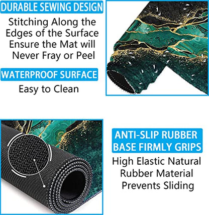 Large Mouse Pad with Wrist Rest, 4-in-1 Wrist Rest for Keyboard and Mouse | Non-Slip Waterproof Desk Mat Set, 35.4"x15.7" Desk Mat+Keyboard Wrist Rest+Mouse Wrist Support+Cup Coaster for Home Office - color: 4Pcs-Gold Green Marble