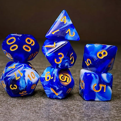 Sage’s Portal Stones DND Dice Set Acrylic Opaque 7-PC Polyhedral DND Dice Set for Dungeons and Dragons D&D Sage’s Cantrips RPG Tabletop TTRPG (Blue/White) - color: Blue/White