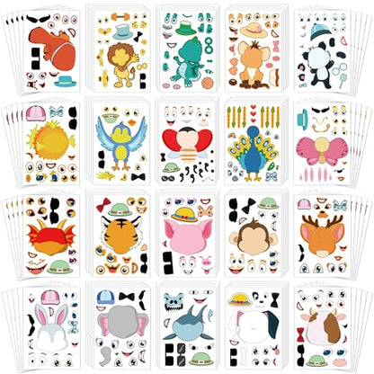 Sinceroduct 100PCS Make Your Own Stickers for Kids, Make-a-Face Stickers, 20 Animals Sticker Face for Toddlers Crafts Party Favors, Gift of Festival Birthday Classroom Reward, Valentine's Day Activity - style: Animal Style-3