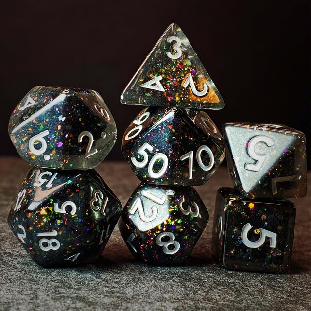 Sage’s Portal Cantrips DND Dice Set - Round Edge Resin 7-PC Polyhedral DND Dice Set for Dungeons and Dragons D&D RPG Tabletop TTRPG (Mica Glitter) - color: Mica Glitter
