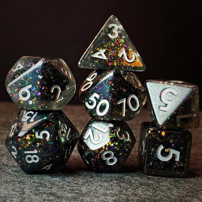 Sage’s Portal Cantrips DND Dice Set - Round Edge Resin 7-PC Polyhedral DND Dice Set for Dungeons and Dragons D&D RPG Tabletop TTRPG (Mica Glitter) - color: Mica Glitter