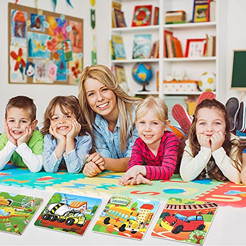 SANNIX 12 Pack Wooden Jigsaw Puzzles for Toddlers 3 4 5 Years Old | Party Favors Transportation Jigsaw for Kids, Educational Puzzles Travel Toy with 12 Organize Bags - style: Vehicles