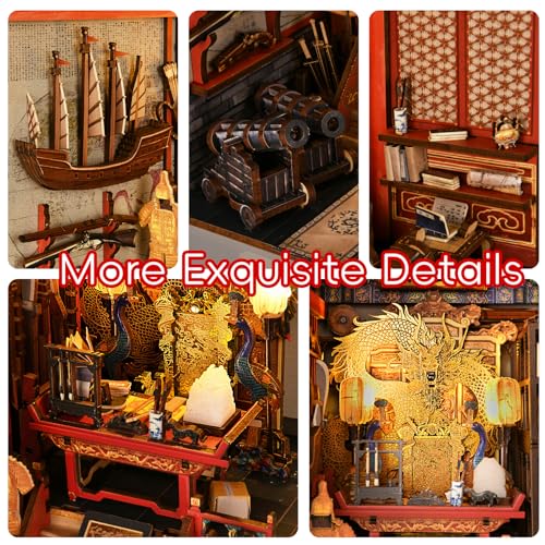MiniCity Emperor's Study Book Nook Kit, 3D Wooden Bookshelf Puzzle with LED | 7.1 x 4.3 x 9.1 in; 443 pieces, LED and dust cover; glue/tools and guide included; 8-10 hr DIY build for display, ages 14+. - style: The Emperor's Study
