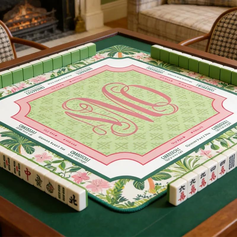 Personalized Palm Beach Chic Mahjong Mat, Custom Monogram Neoprene Game Surface, Portable Travel Playing Mat with Non-Slip Rubber Backing