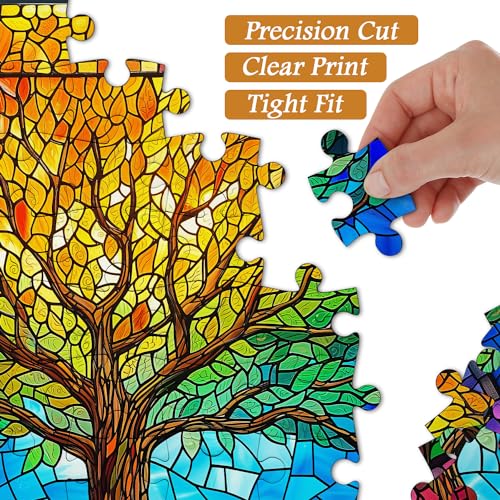 PICKFORU Stained Glass Puzzles for Adults 1000 Pieces and up, Mosaic Tree of Life Puzzle Unique Rainbow Puzzles, Colorful Difficult Jigsaw Puzzles for Adults - style: Tree of Life