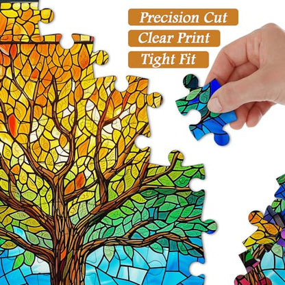 PICKFORU Stained Glass Puzzles for Adults 1000 Pieces and up, Mosaic Tree of Life Puzzle Unique Rainbow Puzzles, Colorful Difficult Jigsaw Puzzles for Adults - style: Tree of Life