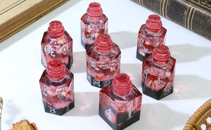XENOLUX Potion Bottle DND Dice Set with Flying Dragon, Sharp Edge Resin Polyhedral Dice for Dungeons and Dragons Tabletop Games, Smoky Liquid Effect 7-Piece Set with Storage Tin - BOT4 - color: Bot4