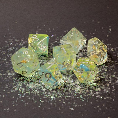 Sage’s Portal Cantrips DND Dice Set - Round Edge Resin 7-PC Polyhedral DND Dice Set for Dungeons and Dragons D&D RPG Tabletop TTRPG (Green/Blue Swirl) - color: Green/Blue Swirl