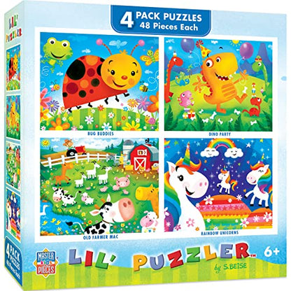 MasterPieces – Jigsaw Puzzle Set for Kids 6+ Years, 4-Pack of 48 Pieces, Educational and Fun Game, Lil Puzzler Collection, Gift Idea for Children, 8" x 10" - style: Lil Puzzler