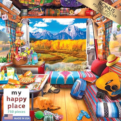 RoseArt - My Happy Place - Van Life - 750 Piece Jigsaw Puzzle for Adults - style: Van Life, The Grand Tetons