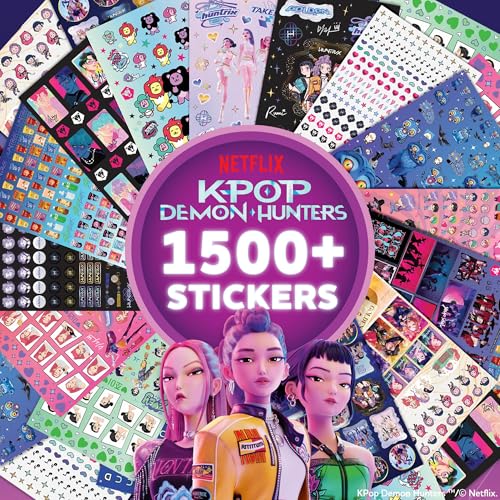 Netflix Kpop Demon Hunters Sticker Sheets Pack 1500+ Stickers for Kids, 20 Sheets with Letters, Characters & Scenes, Kawaii Stickers in Resealable Bag for Scrapbooking, Planners, Gifts for Girls - color: Multicolor