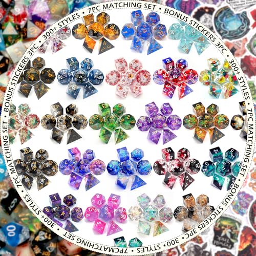 Haxtec Mystery DND Dice Set, 7 Pcs Random Sharp Edge Polyhedral RPG Dice | 3 Funny Stickers, Gifts for Table Games, Dungeons & Dragons, Handmade Resin, Original Design, No Duplicates in 2/5 Packs - style: Sharp Edge
