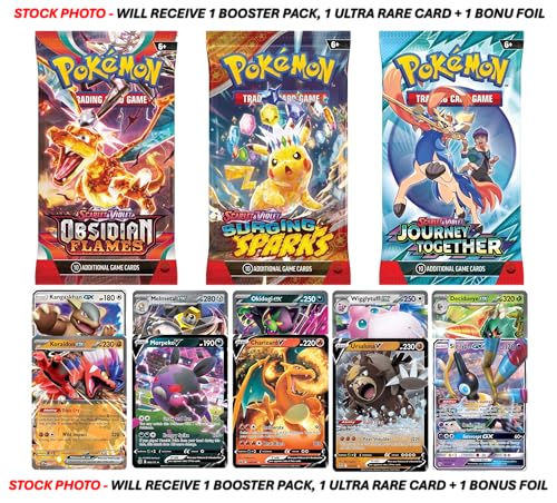 Pokemon TCG: 1 Authentic Factory Sealed Booster Pack and 1 Ultra Rare (V, EX, GX, VMAX, VSTAR, Etc.) + 1 Bonus Holofoil Card