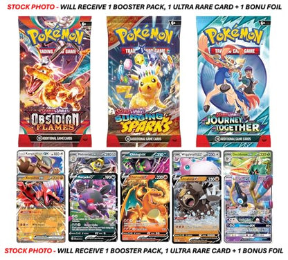 Pokemon TCG: 1 Authentic Factory Sealed Booster Pack and 1 Ultra Rare (V, EX, GX, VMAX, VSTAR, Etc.) + 1 Bonus Holofoil Card