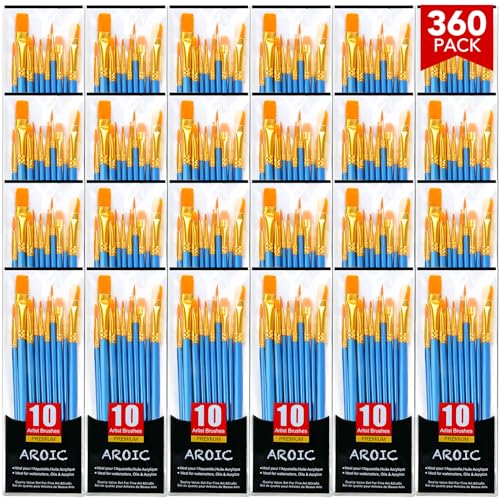 AROIC Acrylic Paint Brush Set, 36pack/360pcs Nylon Hair Paint Brushes, for Oil Painting Rock Body Painting, Artist Amateur Craft Paint Brushes Supplies, Children Adult Painting Small Paint Brush Set. - size: 360pcs