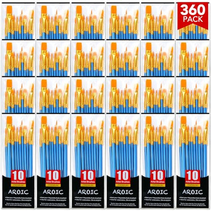 AROIC Acrylic Paint Brush Set, 36pack/360pcs Nylon Hair Paint Brushes, for Oil Painting Rock Body Painting, Artist Amateur Craft Paint Brushes Supplies, Children Adult Painting Small Paint Brush Set. - size: 360pcs