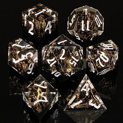 KERWELLSI DND Dice Set D&D, 7pcs Sharp Edge Resin D and D Dice with Gift Box, Nature Mountain Dungeon Dragon Role Playing Dice D20 D12 D10 D8 D6 D4 - color: Black