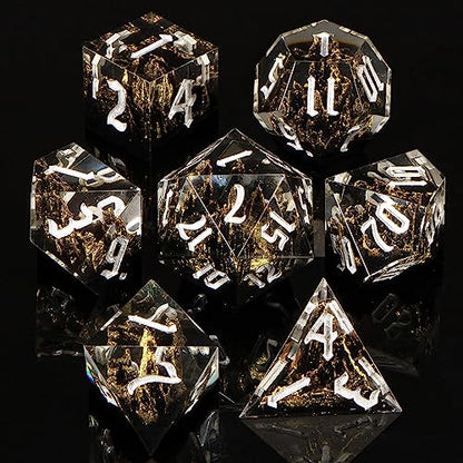 KERWELLSI DND Dice Set D&D, 7pcs Sharp Edge Resin D and D Dice with Gift Box, Nature Mountain Dungeon Dragon Role Playing Dice D20 D12 D10 D8 D6 D4 - color: Black