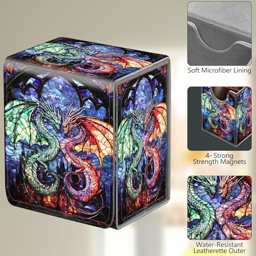 Card Deck Box, Card Storage Box Fits 100+ Single Sleeved Cards, Large Capacity PU Leather Card Storage Box with Strong Magnet for Magic Commander TCG/CCG, Castles And Dragons - color: Castles And Dragons