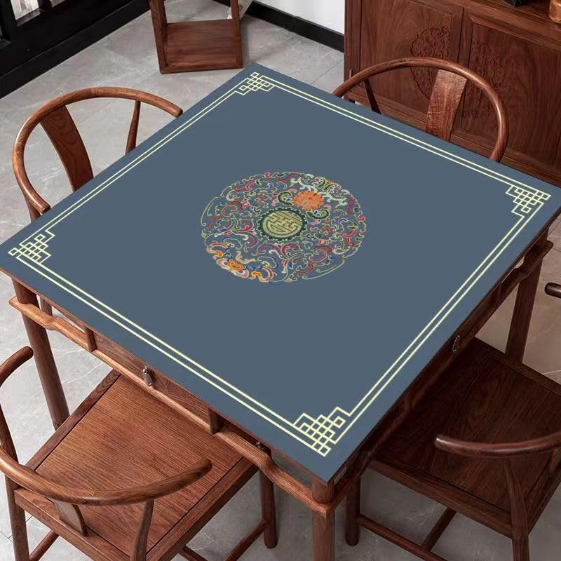 Chinese Style Mahjong Mat, 31.5 * 31.5'' Anti Slip and Noise Reduction Mahjong Table Mat for Poker, Card, Board & Tile Games (Navy Blue) - style: Navy Blue