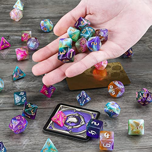 49Pcs Polyhedral Dice Set- DND Dice with 7 Storage Pouch | 4 color mixing designs，7 sets of complete dice, for Dungeons and Dragons RPG Table Games - color: 7sets-49pcs