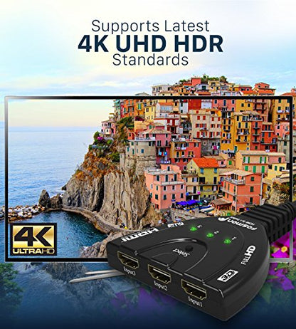 Fosmon 4K HDMI Switch, 3 Port HDMI Switcher with Pigtail Cable, Supports 30Hz, HDCP, Ultra HD for HDTV, PS5, Xbox, Fire Stick (Pack of 2) - size: 4k@30Hz (Pack of 2)