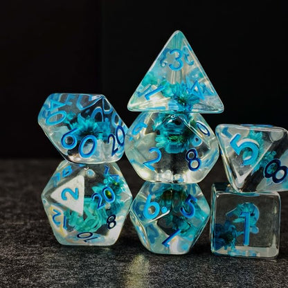 Sage’s Portal Cantrips DND Dice Set - Round Edge Resin 7-PC Polyhedral DND Dice Set for Dungeons and Dragons D&D RPG Tabletop TTRPG (Blue Flowers) - color: Blue Flowers