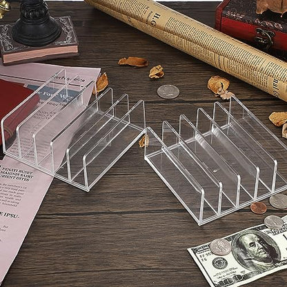 Hipiwe 2-Pack Acrylic File Organizer for Sorting Mail - 5 Slots Letter Sorter Clear Desktop Bill Divider Holder for Paper Envelope Document Book Cash Money Eyeshadow Makeup Palette