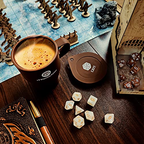 CZYY Coffee & Sugar Dice Set, 14 Acrylic RPG Dice with Silicone Cup Case | 2 Complete 7-Dice Sets, Coffee & Sugar Themes, Acrylic Resin, +3 Stamina Potion Silicone Mug Storage, Gift for RPG Players