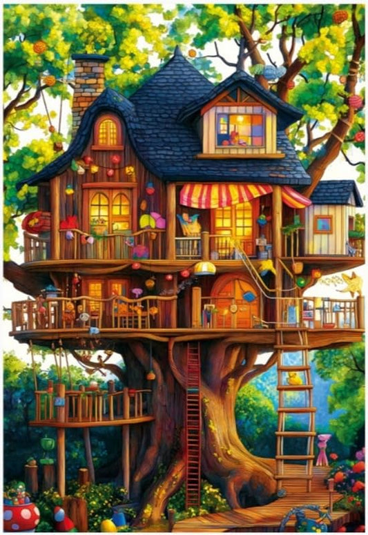 Puzzles for Adults 1000 Pieces, Fantasy Tree of Life Jigsaw Puzzles, Tree House Plant Challenging Hard Puzzles as Nature Décor (Finshed Size: 20'' x 15'') - color: Tree House