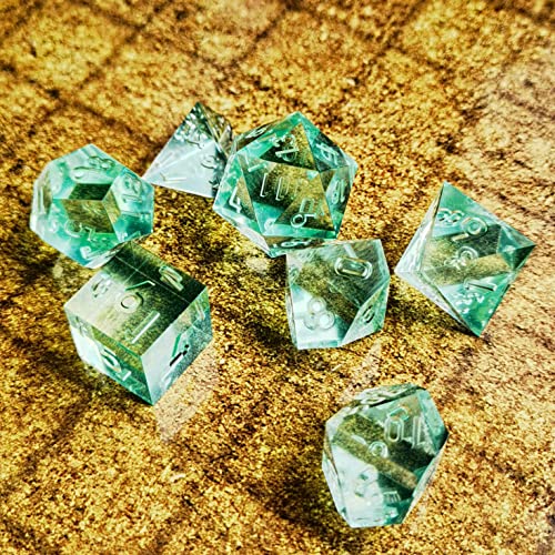 Bescon Crystal Clear (Unpainted) Sharp Edge DND Dice Set of 7, Razor Edged Polyhedral D&D Dice Set for Dungeons and Dragons Role Playing Games, MintGreen Color - color: Mintgreen