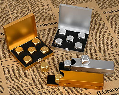 DS.DISTINCTIVE STYLE Aluminum Alloy Dice 5 Pieces 16mm Portable Metal Dices with Case 6 Sided Dice for Party Game - color: Gold, style: Rectangle