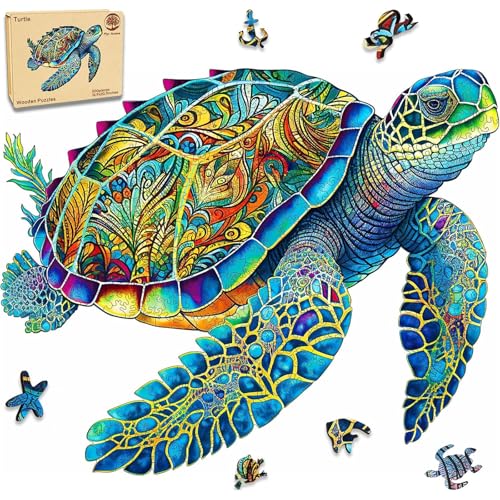 Mys Aurora FSC Certified Sea Turtle Wooden Puzzles 500 Pieces | 5MM Unique Shaped Wooden Puzzle for Adults and Kids, Family Game 16.9 x 20.7 Inch - color: Ocean Turtle, size: 500 Pieces