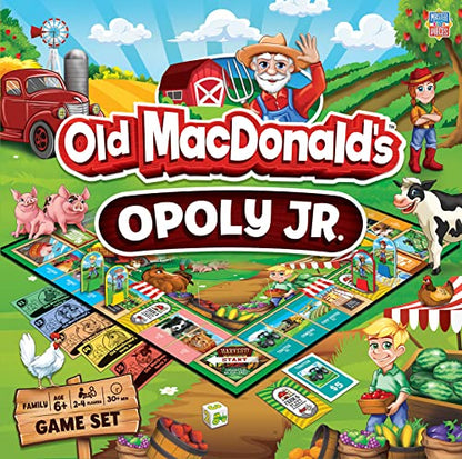 MasterPieces 어린이 및 가족 보드 게임 - 올드 맥도날드 농장 Opoly Jr. - 어린이 및 가족을 위한 공식 라이선스 보드 게임 - style: 올드 맥도날드 농장