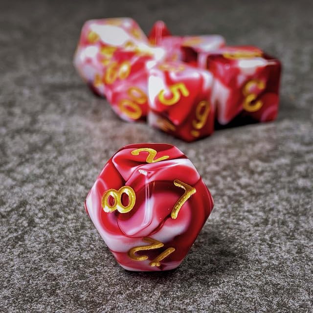 Sage’s Portal Stones DND Dice Set Acrylic Opaque 7-PC Polyhedral DND Dice Set for Dungeons and Dragons D&D Sage’s Cantrips RPG Tabletop TTRPG (Red/White) - color: Red/White