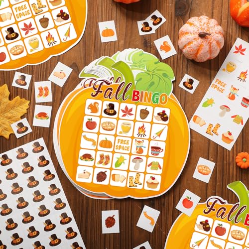 Blosssound Fall Bingo Game Pumpkin Bingo Cards for 24 Players Fall Harvest Party Game for Classroom Activities Autumn Pumpkin Cards for Autumn Party Favor - style: Pumpkin