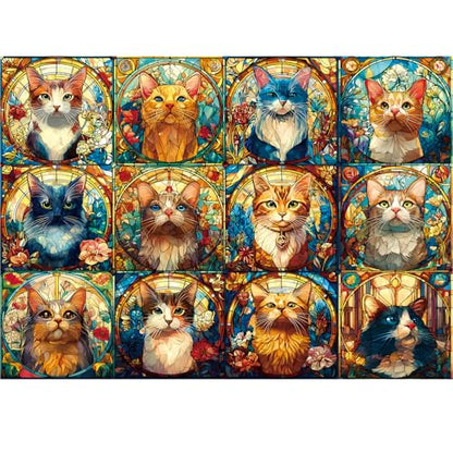 Stained Glass Cat Puzzles, 1000 Piece Puzzle for Adults, 20 x 27 in | Tight Piece Fit, 1:1 Reference Poster, Lettered Back, Minimal Puzzle Dust, Vibrant Colors, 2mm Extra-Thick Pieces - color: 1000 Pieces-stained Glass Cat