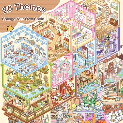 20 Sets 3D Sticker Scene Book for Adults,DIY Create Your Own Mini House | Stickers Cute Kawaii Miniature Scenes for Stress Relief Therapy Pass The Time, Fun Party Favors Gifts for Birthday Holiday - size: Sticker Book 20 Sets