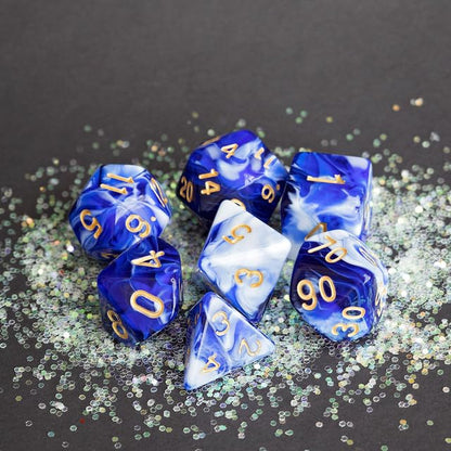 Sage’s Portal Stones DND Dice Set Acrylic Opaque 7-PC Polyhedral DND Dice Set for Dungeons and Dragons D&D Sage’s Cantrips RPG Tabletop TTRPG (Blue/White) - color: Blue/White