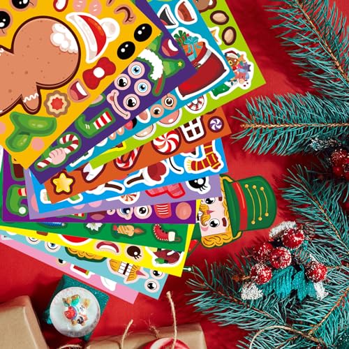 24 Sheets Christmas Make a Face Stickers for Kids Toddlers Xmas Gift Stickers Make Your Own Characters Mix and Match Sticker, Xmas Holiday Sticker Christmas Party Games