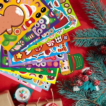 24 Sheets Christmas Make a Face Stickers for Kids Toddlers Xmas Gift Stickers Make Your Own Characters Mix and Match Sticker, Xmas Holiday Sticker Christmas Party Games